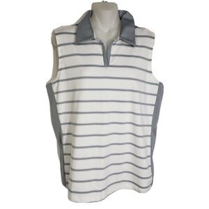 Adidas Golf ClimaCool Tank Top Large White Gray Striped Sleeveless Collared